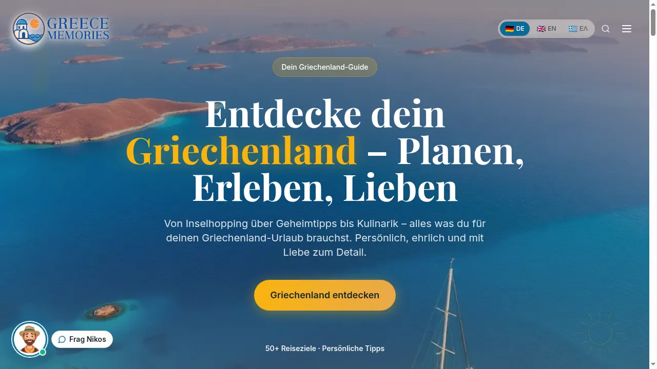 Website-Referenz GREECE MEMORIES – Mehrsprachige Premium-Website mit KI-Routenplaner und SEO-Website für einen Travel-Guide (DE/EN/EL) · Travel-Guide · DE/EN/EL · Website-Agentur PR1ME Studio