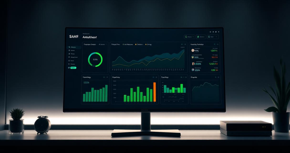 Product-Manager am großen Display mit SaaS-Dashboard, akzentuiert mit PR1ME Studio Lime #D3DE32 – Website für SaaS by PR1ME Studio